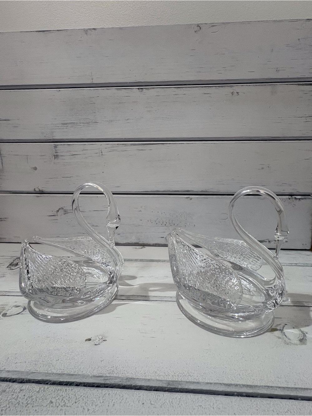(206)Source Unknown Clear Glass Swan tea-light holder’s -Pair